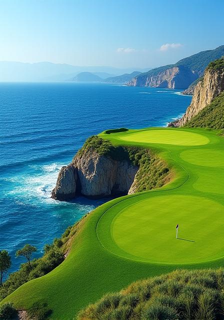 La spettacolare buca 7 del campo da golf, direttamente affacciata sul mare cristallino della Toscana